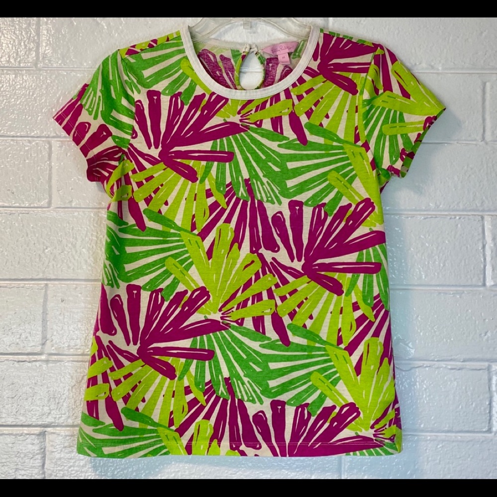 LILLY PULITZER FUN UNIQUE green & magenta t-shirt, size M EUC